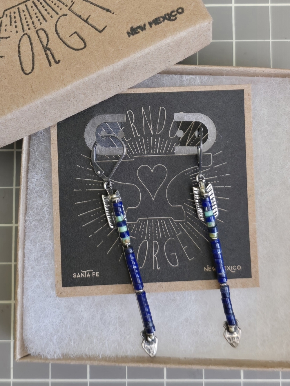 Herndon Forge Twin Arrows Earrings Lapis Lazuli & Kingman Turquoise 925 Silver